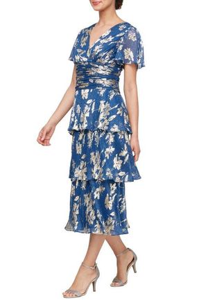 S.L. Fashions Foil Pliss&eacute; Midi Dress in Royal Gold at Nordstrom, Size 10