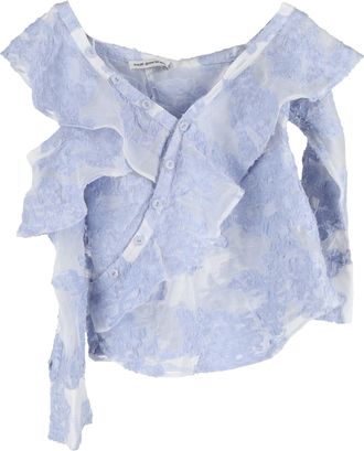 Self Portrait Floral Fil Coupe Asymmetrical One Shoulder Top in Light Blue Cotton