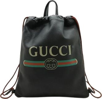 Gucci Pre-owned Print Leather 2way Rugzak - Dames - Vintage Rugzakken - Zwart - ONE Size - Leer - Vintage