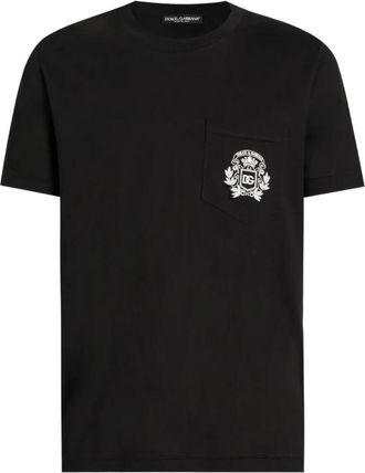 Dolce & Gabbana T-shirt met geborduurde zak - Heren - T-shirts - Zwart - 2XL - Katoen - Tops