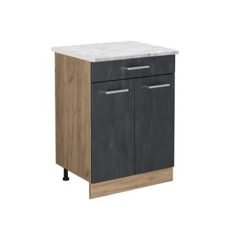 Vicco Mueble Bajo De Cocina R-line, Hormig&oacute;n Negro, 60 Cm Et M&aacute;rmol, Vicco