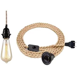 OEM L&aacute;mpara De Ara&ntilde;a De Cuerda De C&aacute;&ntilde;amo De 4,5 Metros - Cable De Luz Colgante De Un Solo Cabezal Con Casquillo E27, L&aacute;mpara De Ara&ntilde;a Vintage De Cuerda De