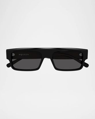 Alexander McQueen Men & apos;s AM0580S Flat Acetate Recycled Acetate Rectangular Sunglasses