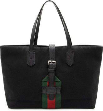 Gucci Black Techno Canvas Web Buckle Large Tote (Authentic Pre-Loved)