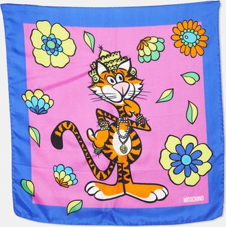 Moschino Multicolor Tiger Printed Silk Square Scarf