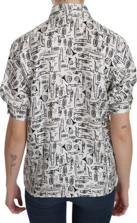 Dolce & Gabbana Womens Musical Instrument Print Silk Blouse White