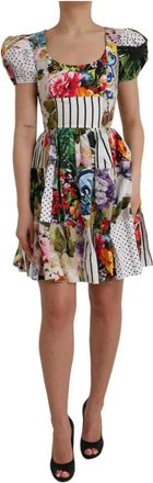 Dolce & Gabbana Bloemenprint A-lijn Mini Jurk - Dames - Korte kleedjes - Veelkleurig - XS - Katoen - Kleedjes