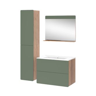Vicco Conjunto De Muebles De Ba&ntilde;o Izan, Goldkraft Roble/verde, 4 Piezas Con Mueble Alto, Vicco