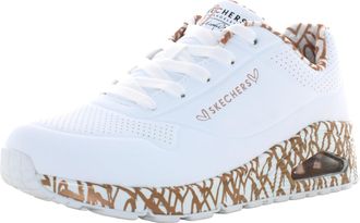 Skechers Womens Uno Love Sneaker, White Durabuck/Rose Gold Print Trim, 5.5 UK