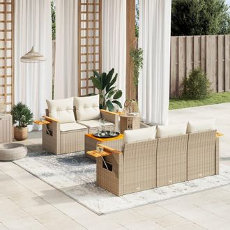 vidaXL Juego De Sof&aacute;s Jard&iacute;n Con Cojines 6 Pzas Rat&aacute;n Sint&eacute;tico Beige Vidaxl