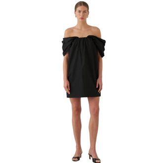 Lebrand Lebrand, Kleedjes, Dames, Zwart, S, Katoen, kurzes Off-Shoulder Dress