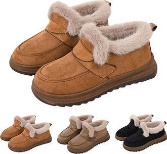 Generic Womens Slip On Winter Boots Thick Warm Fur Lined Suede Ankle Booties Ladies Comfortable Fuzzy Short Boots Anti Slip Snow Booties Casual Mother Loafer 