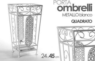 Trade Shop Trade Shop - Porta Ombrelli 45x24 Cm Metallo Stile Ferro Battuto Deco Quadrato Bianco 707650