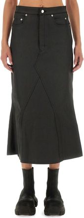 Rick Owens Black Solid Midi Skirt