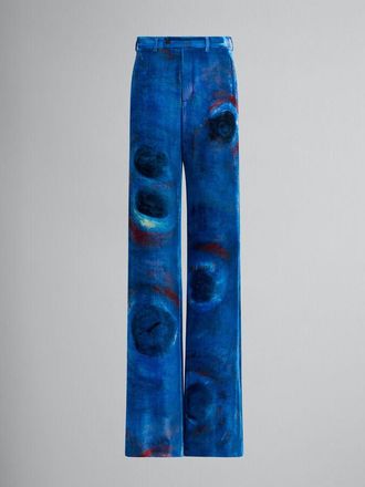 Marni MenS Cobalt Wide-Leg Abstract Print Trousers, Size 34