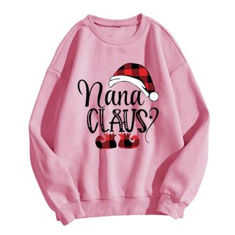 Generic Christmas Women Sweatshirts Long Sleeve Crew Neck Christmas Jumpers For Women Uk Nana Clavs Hat Print Grapghic Womens Casual Crew Neck Blouses Novelty