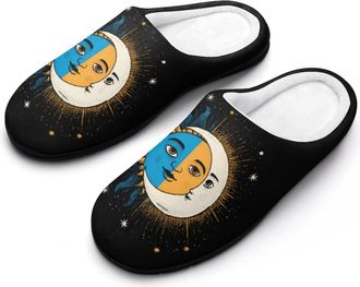 Generic Sun And Moon Funny Mens Cotton Slippers Soft Non-Slip Rubber Sole House Slipper Indoor Outdoor
