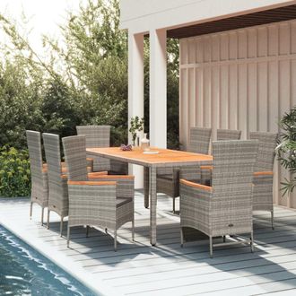 vidaXL Set Comedor Jard&iacute;n 9 Pzas Y Cojines Rat&aacute;n Sint&eacute;tico Gris Vidaxl