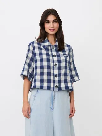 Masai Maisariel Checked Boxy Shirt in Medieval Blue at Nordstrom, Size Xx-Large