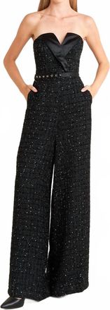 Flying Tomato Woven Tweed Jumpsuit In Black