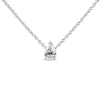 House of Brilliance 14K White Gold 1/10 Cttw Pear Shape Lab Grown Diamond Solitaire Pendant Necklace at Nordstrom