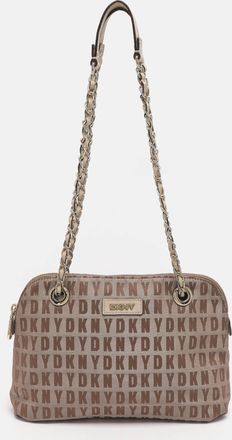 DKNY Dkny Beige Signature Canvas Shoulder Bag