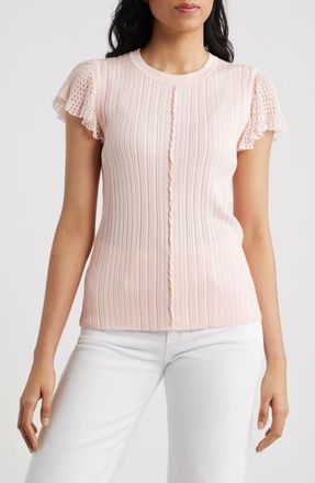 Wit & Wisdom Pointelle Flutter Sleeve Sweater in Angel Pink at Nordstrom, Size X-Small