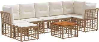 vidaXL Conjunto De Sof&aacute;s De Exterior 8 Uds. Natural Y Crema Poli&eacute;ster Vidaxl