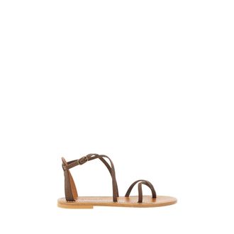 K.Jacques Flat Sandals, female, Brown, Size: 10 US Low Leather and Suede Sandals