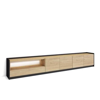 Skraut Home Mueble tv efecto madera roble y negro 310x37x50cm con led
