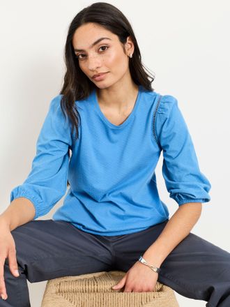 Fat Face FatFace Cassie Blue Woven Jersey Mix Top