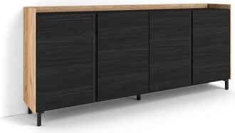 Skraut Home Aparador efecto madera negro y roble 207x35x91cm con patas