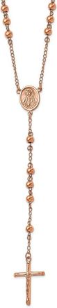 Diamond2Deal Stainless Steel Polished Rose IP-plated Rosary Necklace 30