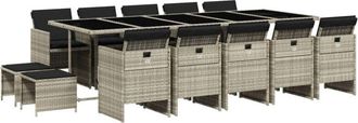 vidaXL Set Comedor Jard&iacute;n Y Cojines 15 Pzas Rat&aacute;n Sint&eacute;tico Gris Claro Vidaxl