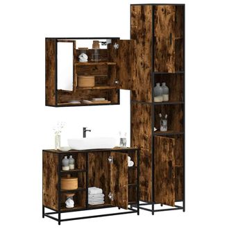 Berkfield Home 3 Piece Bathroom Furniture Set Smoked Oak Engineered Wood in Brown