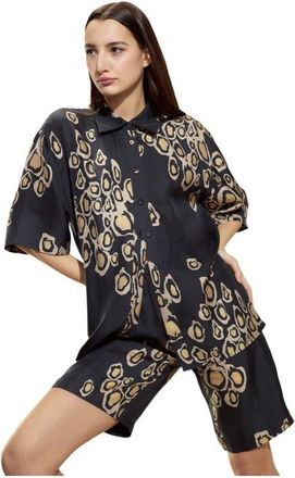 Cynthia Rowley Amalfi Camp Shirt in Black Gold at Nordstrom, Size Medium Short