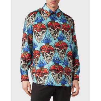 Philipp Plein Silk Dandy Shirt Love Tattoo Men in Turquoise at Nordstrom, Size Xxx-Large