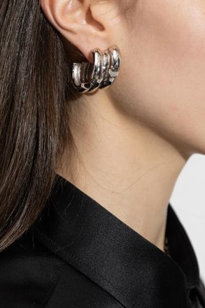 Balenciaga Earrings With Engraved Logo, Womens, Silver