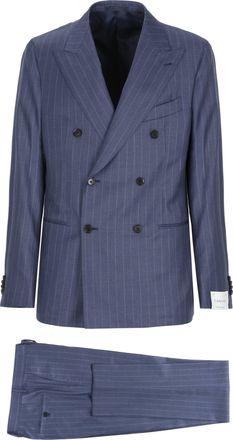 Caruso Double-Breasted Wool Suit With Pinstriped Pattern