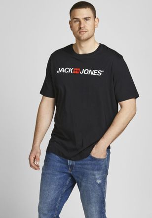 Jack & Jones Plus Size T-Shirt CORP mit Print und bequemem Rundhals, Herren, Gr. 4XL, schwarz, Single Jersey, Obermaterial: 100% Baumwolle, JACK & JONES PLUSSIZE, bedruckt, 