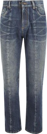 Versace Distressed Straight-Leg Jeans - Heren - Regular Fit Jeans - Blauw - W33 - Katoen - Jeans