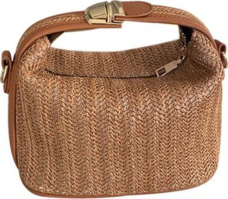 Generic Straw Crossbody Bag - Woven Rattan Beach Mini Tote with Adjustable Detachable Shoulder Strap and Zipper Closure