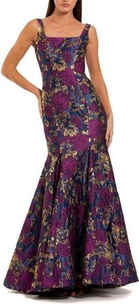 Mac Duggal Brocade Sleeveless Scoop Neck Trumpet Gown in Midnight Multi at Nordstrom, Size 10