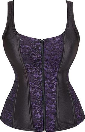 Generic DianD Women Floral Zip up Black Bustier Top Burlesque Basque Body Shaper Overbust Boned Corset Vest Waistcoat Retro Shapewear Plus Size Corsets for La