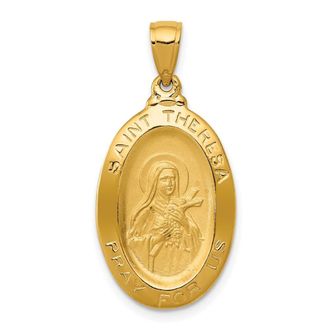 Diamond2Deal 14k Yellow Gold Polished and Satin Solid St Theresa Medal Oval Pendant