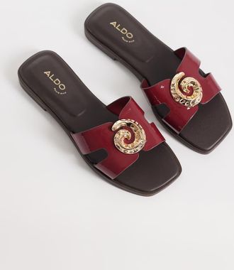 Aldo Khali - Sandali bassi bordeaux con decorazioni-Rosso