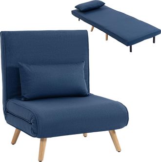 OEM Sof&aacute; Cama Individual Plegable Con Respaldo Ajustable 5 Posiciones Sill&oacute;n Cama Tapizado Con Coj&iacute;n 72x75x85 Cm Azul