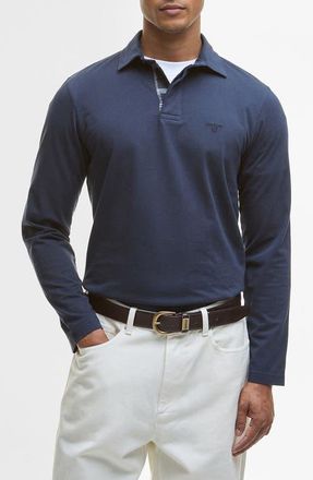 Barbour Margrove Tailored Fit Long Sleeve Cotton Polo in Navy at Nordstrom, Size Xx-Large