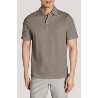 Jack Victor Davis Cotton & Linen Polo in Khaki at Nordstrom, Size Xx-Large