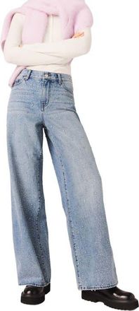 Maje Wide-leg all-over rhinestone jeans in Blue at Nordstrom, Size 34 Eu